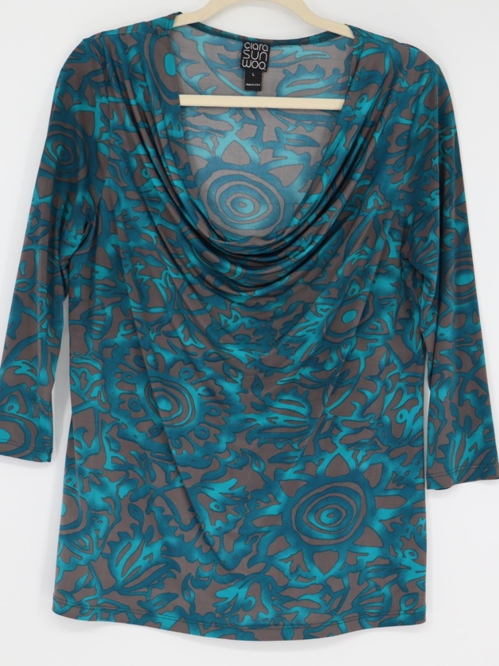 Clara Sun Woo Teal & Gray Print Top